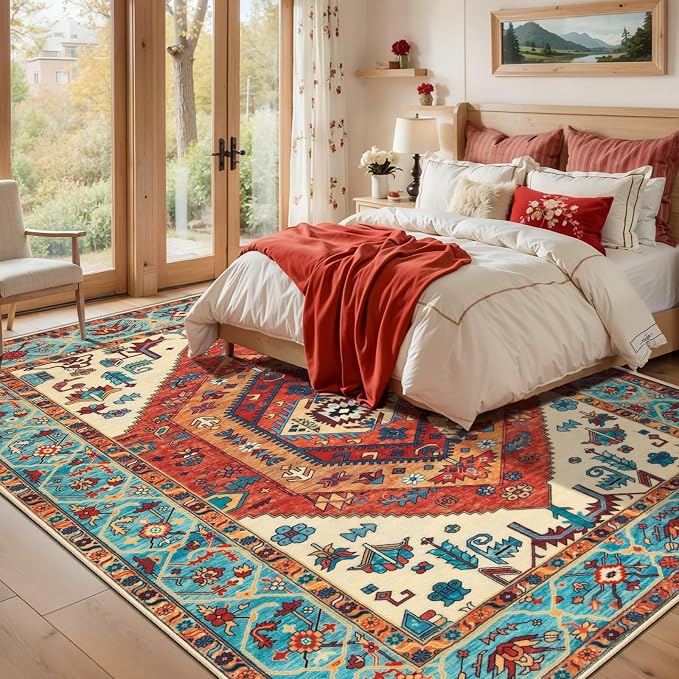 SERISSA 7x9 Area Rugs for Living Room, Large Washable Non-Slip Boho Rug - Image 2