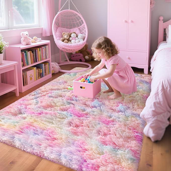 4x6 Soft Fluffy Unicorn Rainbow Rug - Image 3