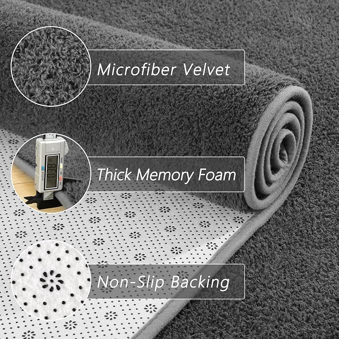 2x6 Feet Runner Rugs for Hallway, Dark-Grey Modern Soft Bedroom Bedside Rug - Image 4