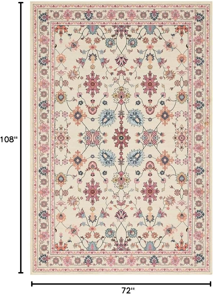 Rugxara Pink Rug for Living Room Bedroom, Floral 6x9 Washable Rug, Vintage Boho - Image 2