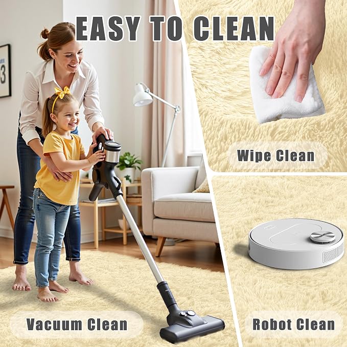 8x10 Area Rug for Living Room:Ultra Soft Fluffy Shag Cream White Rugs, Large - Image 7