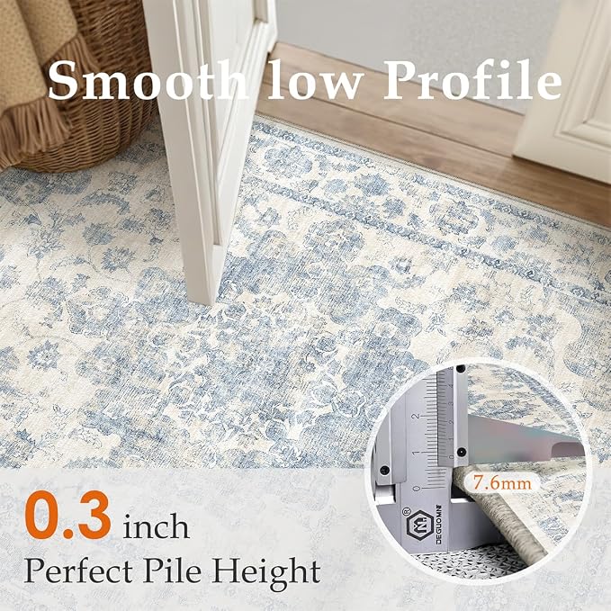 10x12 Neutral Area Rug Blue Vintage Living Room Bedroom Washable Carpet - Image 8
