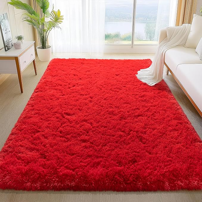 Red Rug 8x10 Carpet for Living Room, Soft Large Shag Rugs for Bedroom, Fluffy - Image 3