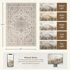 Area Rugs 9x12 Living Room Rug: Washable Rug Soft Vintage Distressed Floral - Image 2