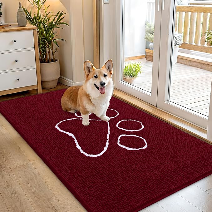 OLANLY Dog Door Mat for Muddy Paws 54x32, Paw Print Design, Absorbs Moisture by OLANLY