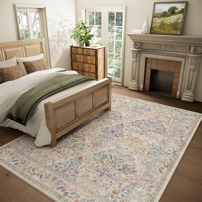 8x10 Area Rugs for Living Room: Washable Bedroom Rug Vintage Area Rug Stain - Image 2