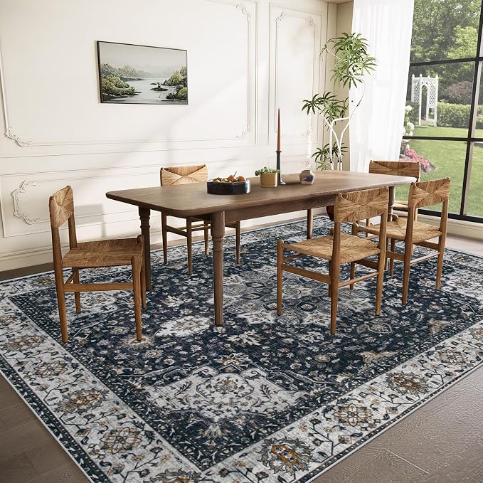 Area Rug 9x12 Washable Rug, Vintage Boho Medallion Rugs Non-Slip Soft Low Pile - Image 3