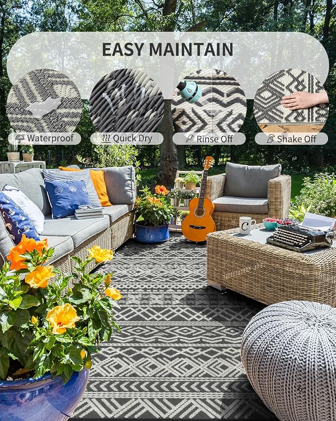 MontVoo-Outdoor Rug Waterproof 6x9 ft Outdoor Carpet Patio Rug Mat Reversible - Image 2