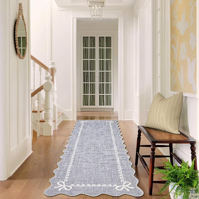 GarveeHome Scalloped Bow Rug for Living Room, Solid Grey Rug for Dorm, Washable - Image 3