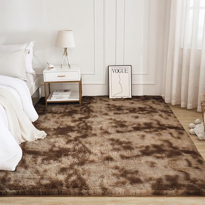 Litanika 5x8 Shag Area Rug for Living Room Bedroom, Tie-Dyed Brown High Pile - Image 2