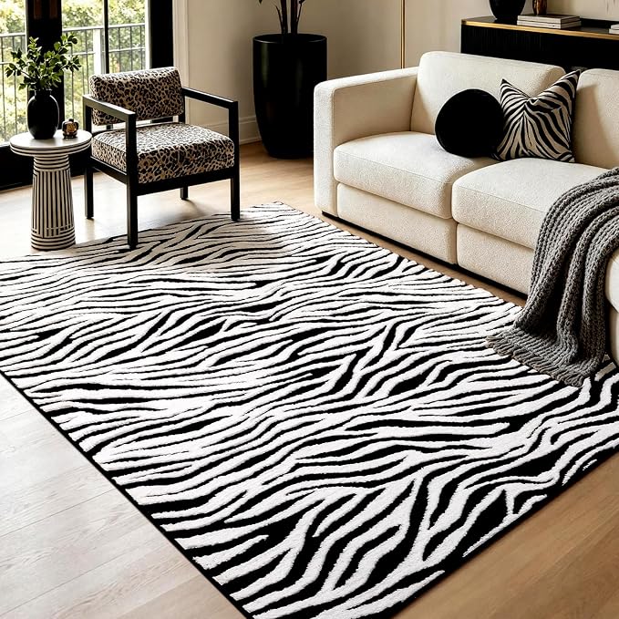 YIHOUSE 4x6 Ft Zebra Area Rugs, Abstract Modern Black and White Washable Rug by YIHOUSE