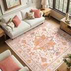 RELEANY Area Rugs Square 6ft Washable Non-Slip, Floral Vintage Distress by RELEANY