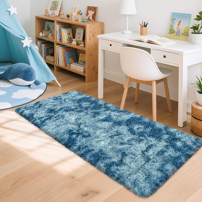 2x5 Feet Soft Fluffy Blue Runner Rug - Image 4