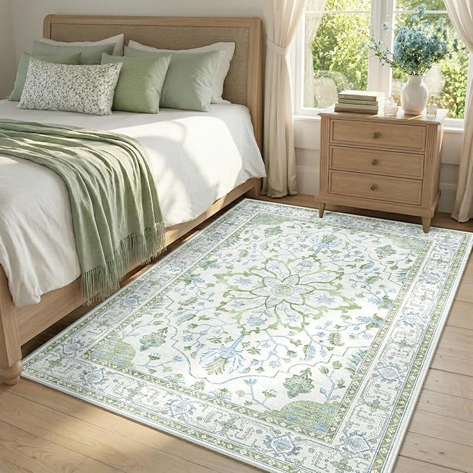 RELEANY Area Rugs 4'x6' Washable Non-Slip, Floral Vintage Distress Medallion - Image 2