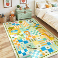 3x5 Washable Kid Playroom Rug, Unisex Green Safari Jungle Woodland Animal by Snoffic