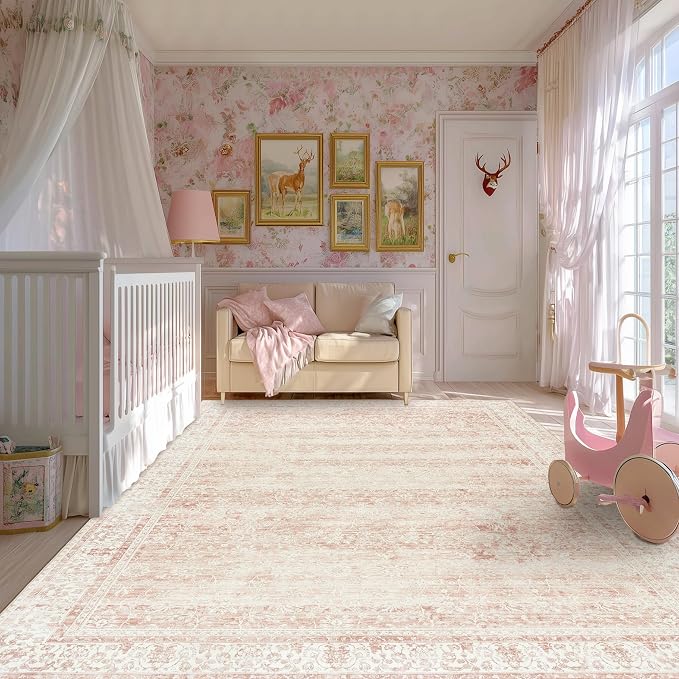 BILEEHOME Pink Washable 9x12 Area Rugs - Image 2
