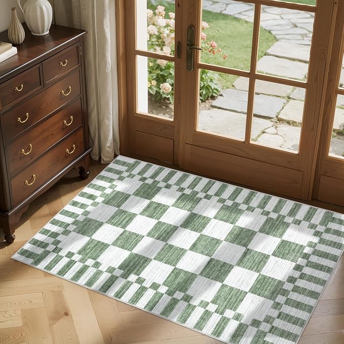 GarveeHome Sage Green Checkered Rug 2x3 Washable Rug Non-Slip - Image 3