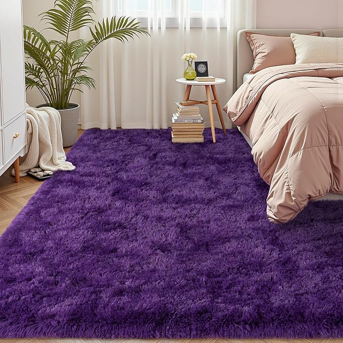 Purple Rugs for Bedroom, 4x6 Fluffy Shaggy Rugs for Living Room, Modern Fuzzy - Image 2