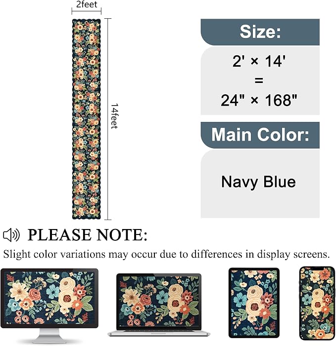 DUKINO 2x14 Long Hallway Runner Rug, Non Slip Floral Washable Runner Rug - Image 2