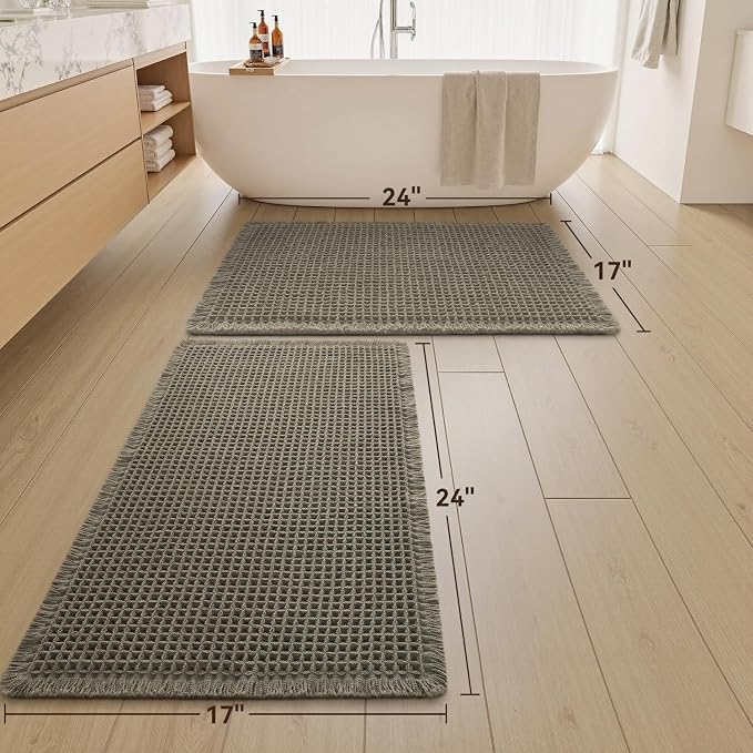 Upgraded Waffle Bath Mats Set of 2, Super Absorbent Non Slip Bath Mats - Image 2