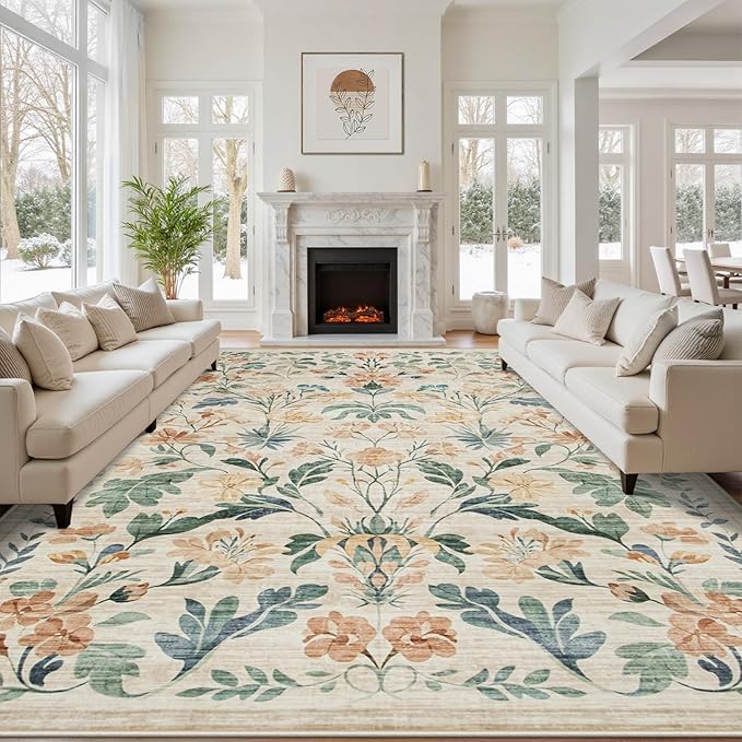 10x14 Area Rugs Washable Rug: Large Boho Living Room Rug Soft Non-Slip Low Pile by Yidanamy