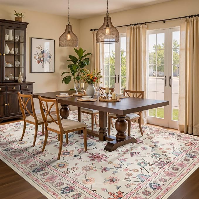 Rugxara Pink Rug for Living Room Bedroom, Floral 6x9 Washable Rug, Vintage Boho - Image 4