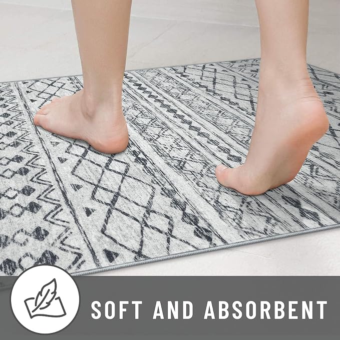 KUTA Moroccan Washable Runner Rug, 2x10 Non-Slip Vintage Grey Boho Hallway - Image 7