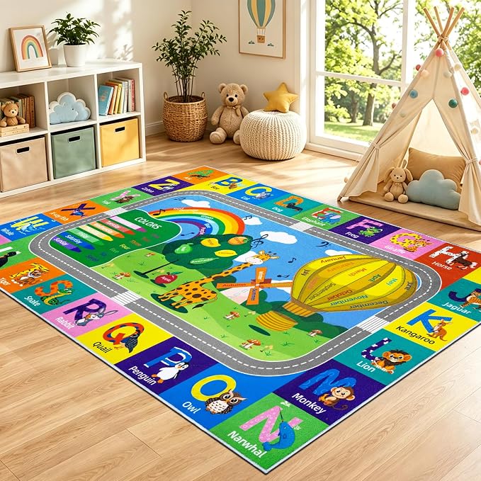 Kids Rug for Playroom Educational ABC Rug Washable Play Mat Learning Alphabet by VSIWB