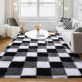 KICMOR Living Room Rugs 5x8, Fluffy Shag Fuzzy Plush Black White Grey Checkered by KICMOR