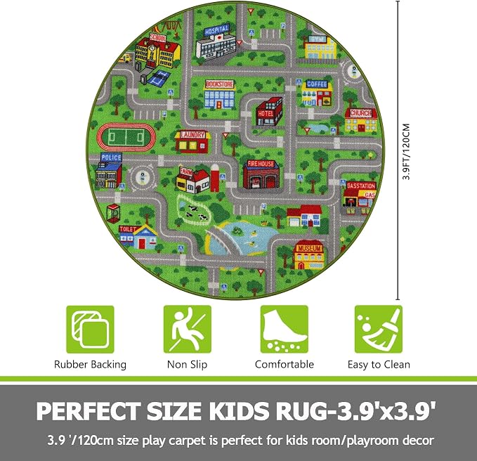 Capslpad Green Car Road Kid Rug Carpet Playmat - Image 2