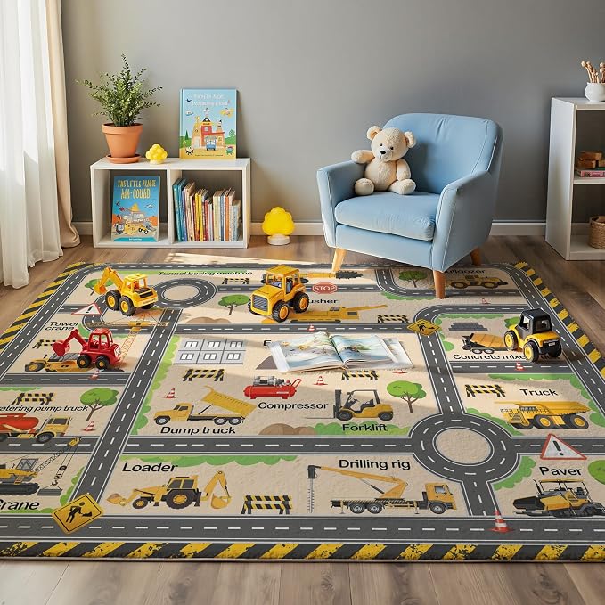 Construction Site Play Rug for Kids by Nayoroom