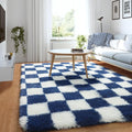 KICMOR Soft Fluffy Navy Blue and Cream White Area Rug by KICMOR
