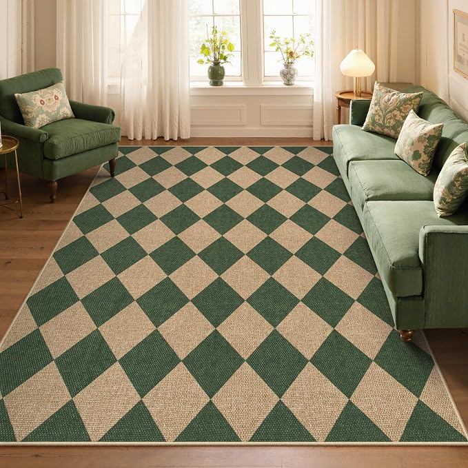 Lahome Colette Checkered Outdoor Rug 5x7, Washable Rug - Image 4