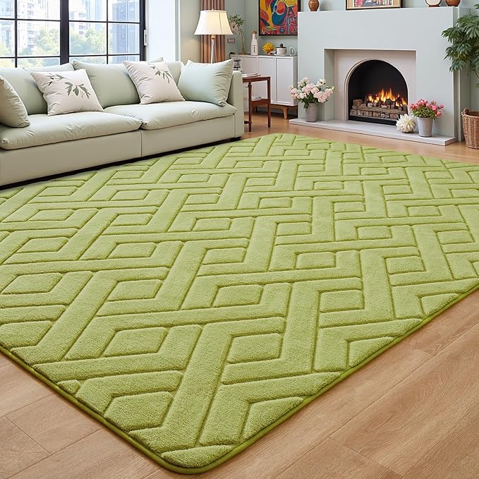 4x6 Green Washable Area Rug for Bedroom, Modern Geometric Shag Non-Slip Living by VisittheFlagover