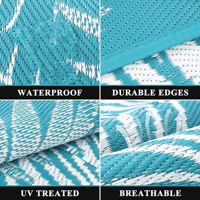 Pauwer Waterproof Outdoor Rug 8x10, Reversible Plastic Straw Patio Camping Rug - Image 3