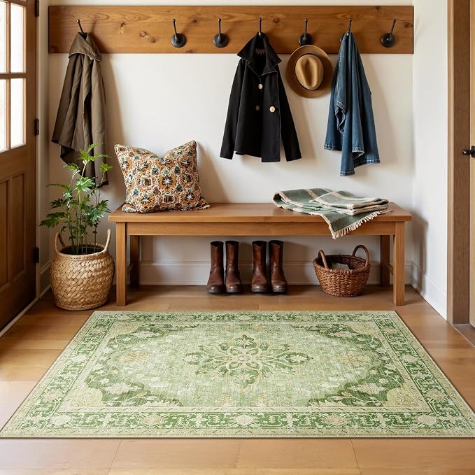 RELEANY Area Rugs 3'x4' Washable Non-Slip, Floral Vintage Distress Medallion - Image 2