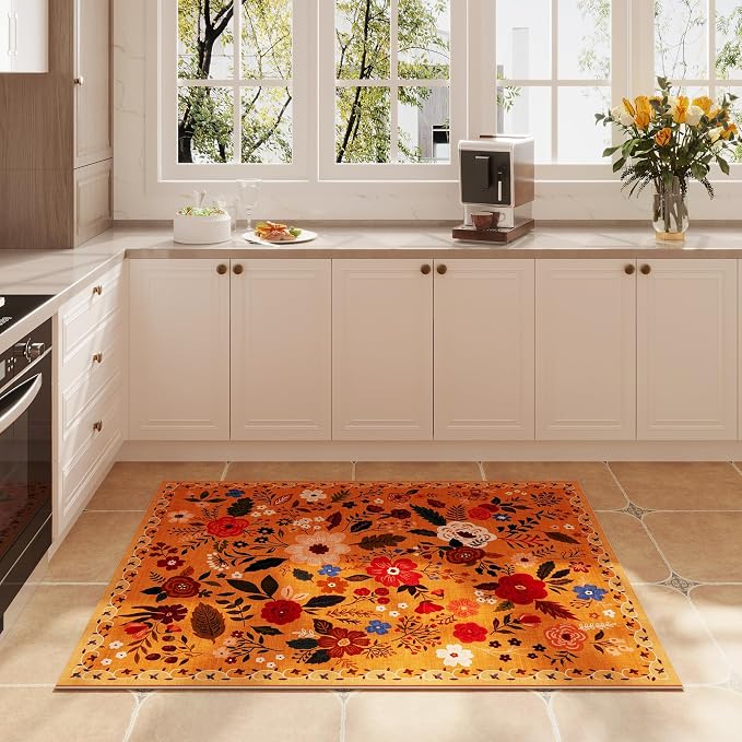 Rugcomf Door Mat Indoor Entrance 2x3 Rug Machine Washable Boho Floral Small - Image 5