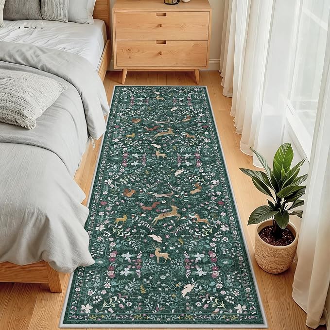 Runner Rug Washable Runners Kitchen Rugs Non Slip Neutral Floral Carpet Low Pile - Image 3