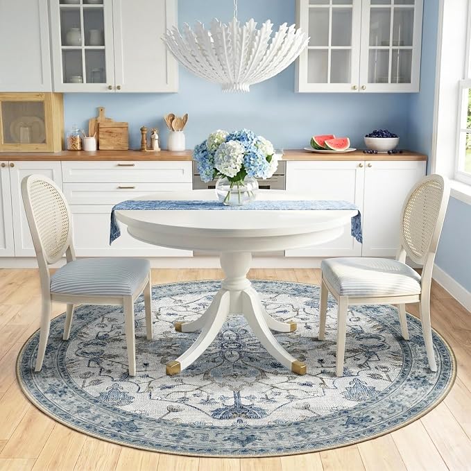 RELEANY Area Rugs Round 6ft Washable Non-Slip, Floral Vintage Distress - Image 2
