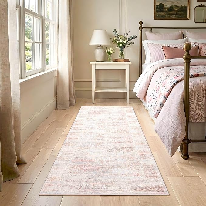 Latte&Fog Washable Pink Hallway 2x6 Runner Rug, Non Slip Floral Runner Rugs - Image 4