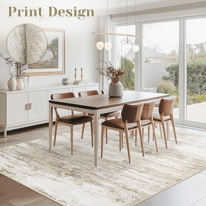 Washable Rug 6x9 Area Rugs for Living Room: Neutral Soft Rug Abstract Non Slip - Image 2