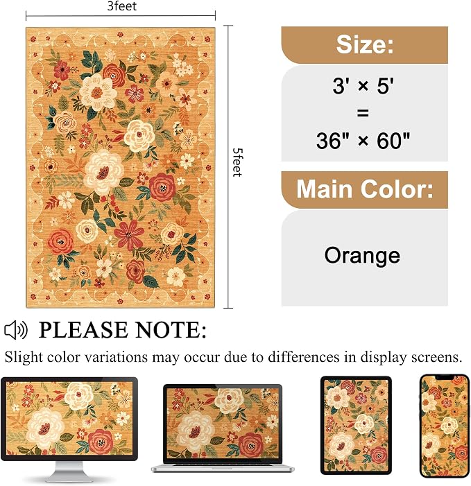 DUKINO 3x5 Area Rug, Floral Rugs - Image 2