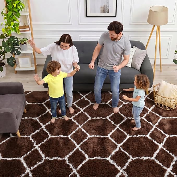 ONASAR 5x7 Area Rugs for Living Room Bedroom, Fluffy Brown and White Throw Rug - Image 3