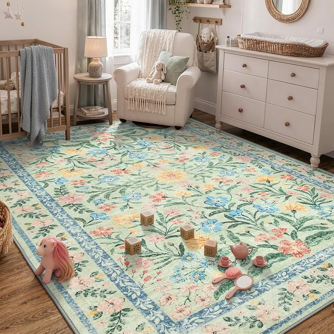 Wonnitar Machine Washable 5x7 Area Rug, Boho Floral Rugs - Image 3
