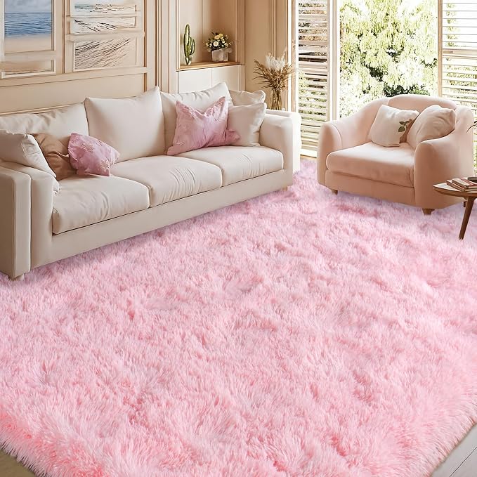 qulint 10x14 Area Rugs for Living Room, Large Fluffy Pink Rugs for Bedroom - Image 8