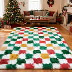 Christmas Area Rug 6x9 for Bedroom Living Room, Checkered Shag Rug Fuzzy Shaggy by Boshengya