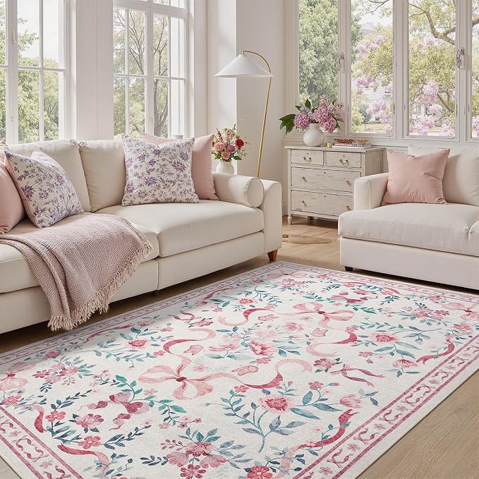 DCX Washable 4x6 Bow Rug, Cute Soft Low Pile Indoor Décor Carpet, Kid & Pet - Image 3