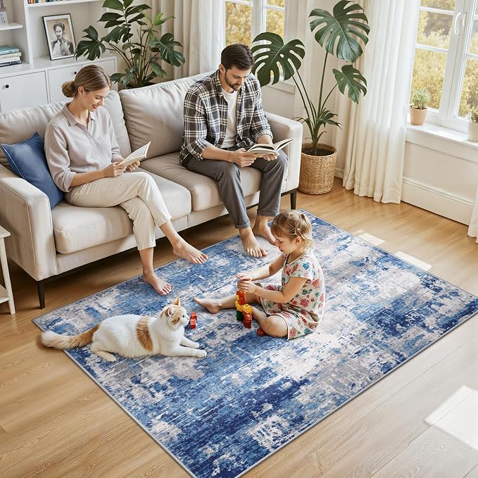 RELEANY Washable Area Rugs 4'x6' Non-Slip Modern Abstract Soft - Image 2