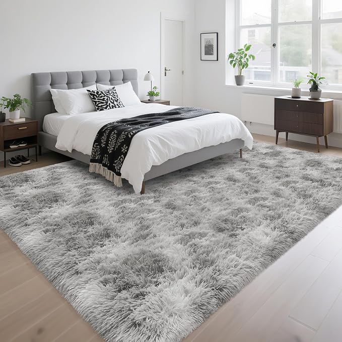 Fluffy 6x9 Grey Rugs for Bedroom Living Room Gray Area Rugs Soft Shag Shaggy - Image 2