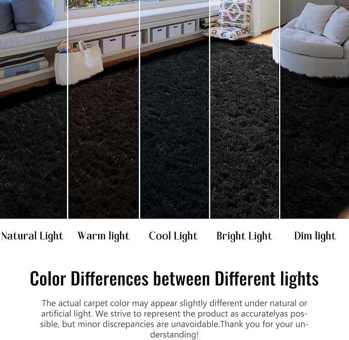 8x10 Black Rug for Living Room Bedroom, Large Big Fluffy Modern Area Rugs for - Image 4